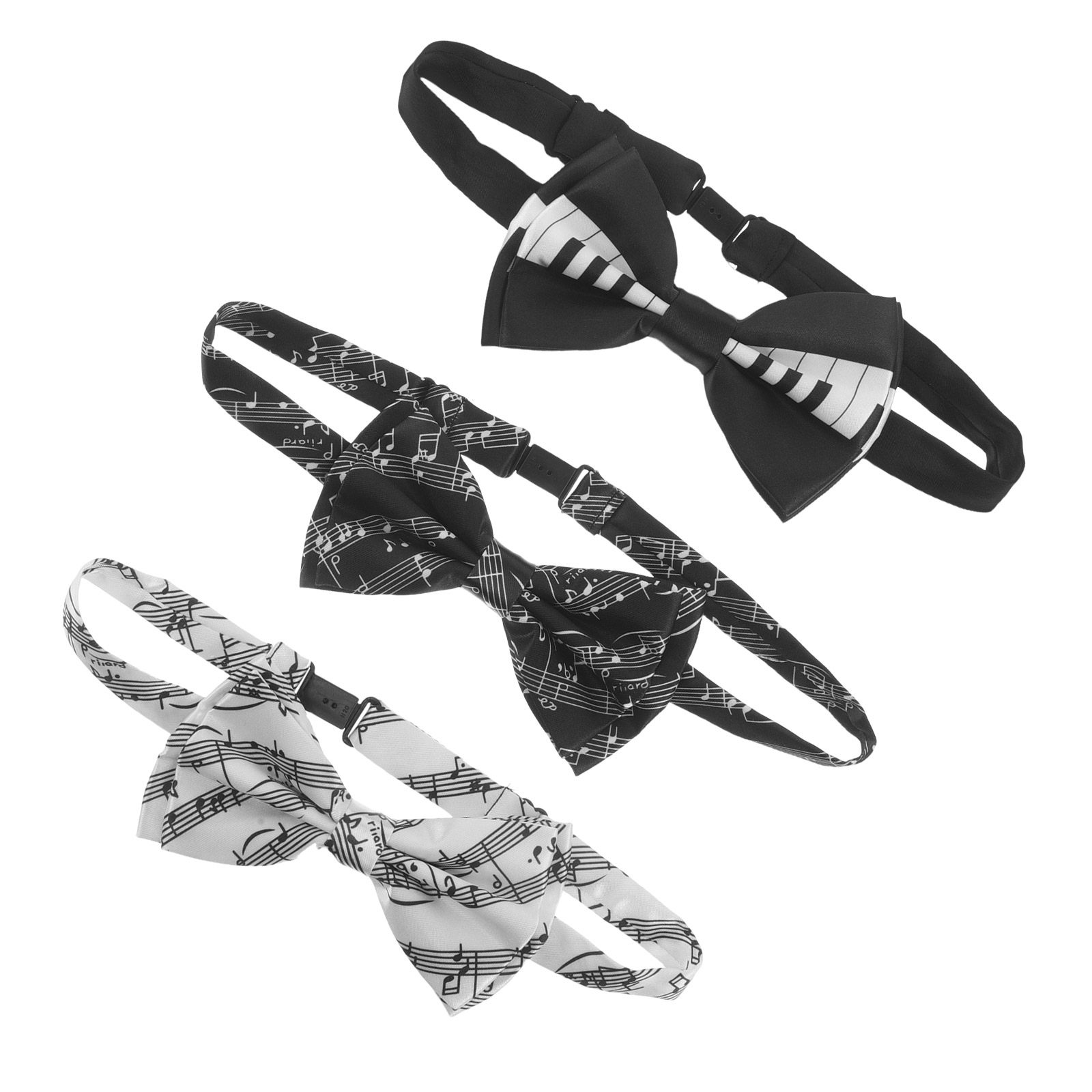Bow Tie Pre Tied - 3-teiliges Fliege-Set im Piano-Motiv, vorgefertigte Polyester-Fliegen