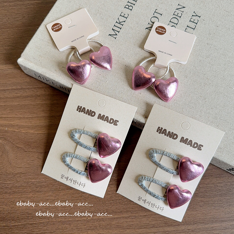 Tie Clip Silver - Haarspange für Mädchen, Rosé, Silber, Herz,