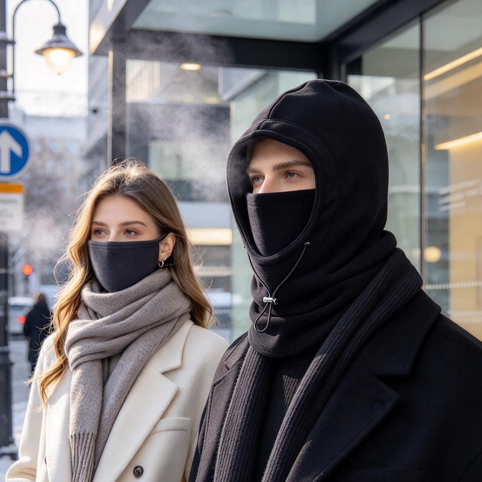 Face Scarf Mask - Thermo-Fleece-Winterschal mit verstellbarem Kordelzug, Kälteschutz-Gesichtsmaske, Ski-Halswärmer